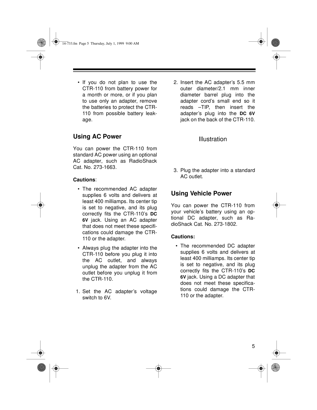 Optimus CTR-110 owner manual Using AC Power, Using Vehicle Power 