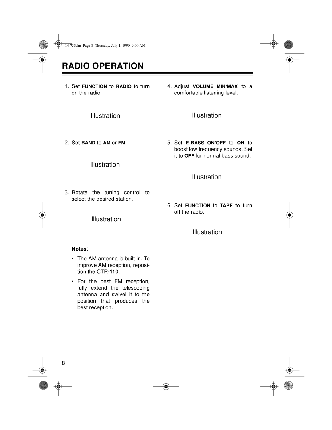 Optimus CTR-110 owner manual Radio Operation, IllustrationIllustration, Illustration Illustration 