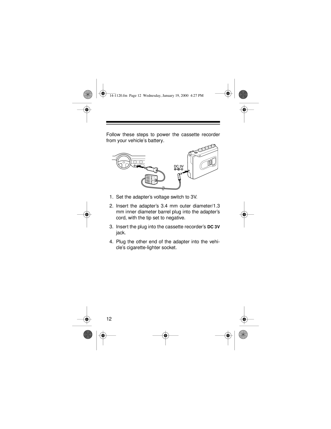 Optimus CTR-114 owner manual Fm Page 12 Wednesday, January 19, 2000 427 PM 