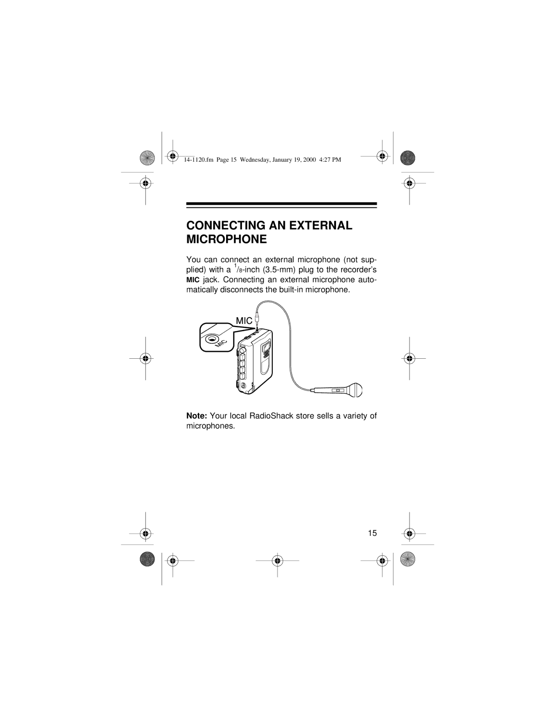 Optimus CTR-114 owner manual Connecting AN External Microphone 