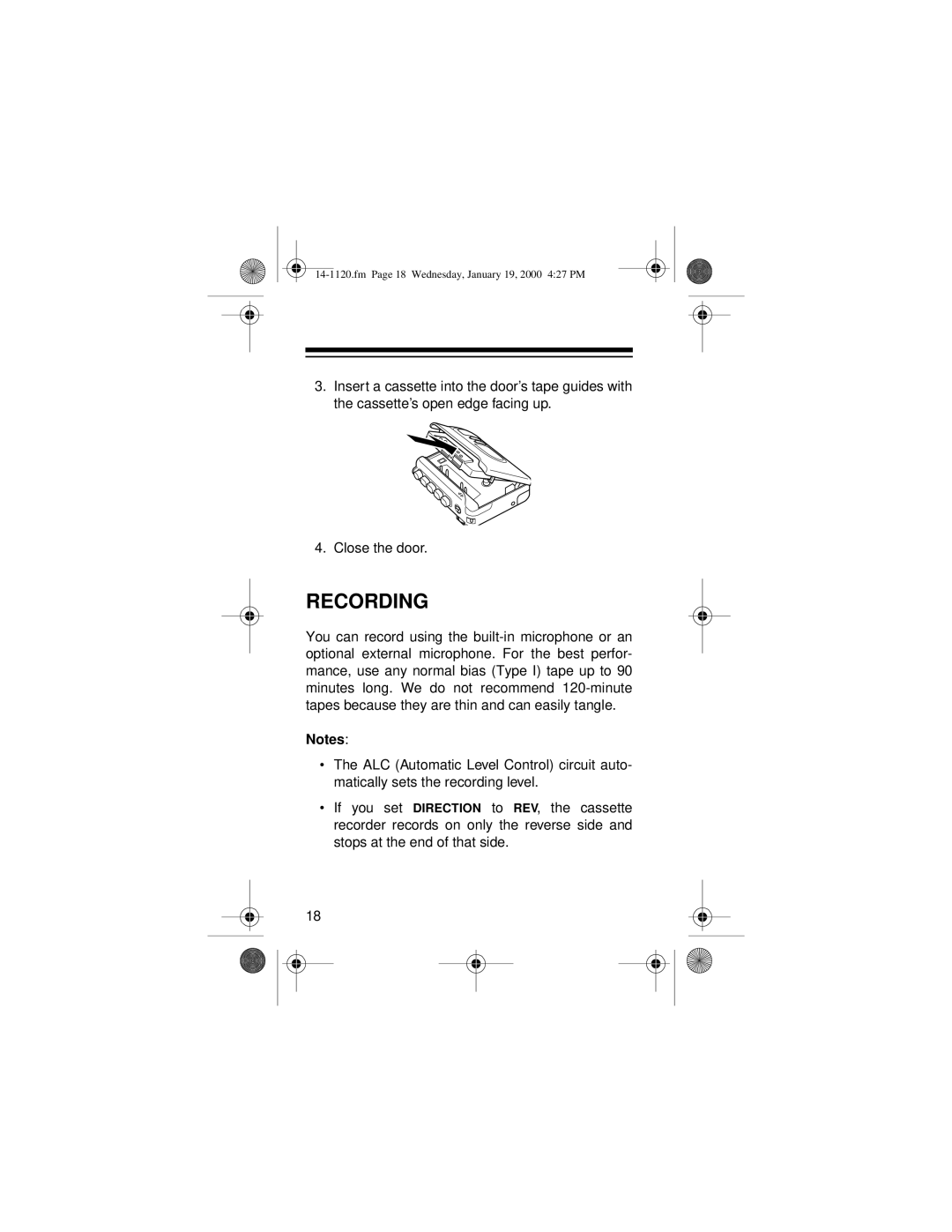 Optimus CTR-114 owner manual Recording 