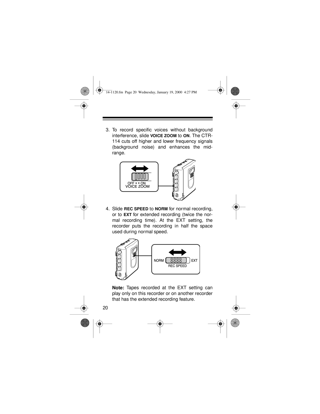 Optimus CTR-114 owner manual Fm Page 20 Wednesday, January 19, 2000 427 PM 