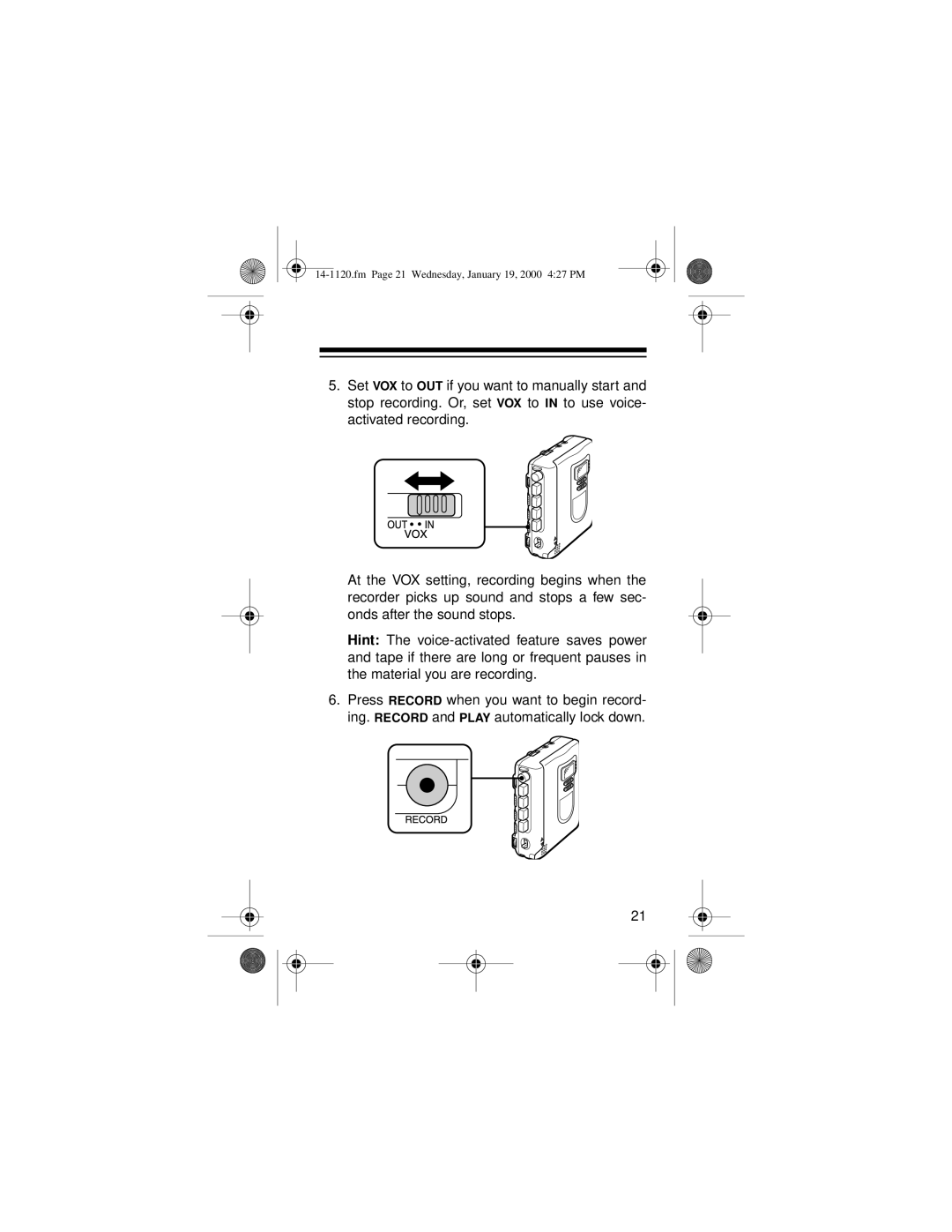 Optimus CTR-114 owner manual Fm Page 21 Wednesday, January 19, 2000 427 PM 