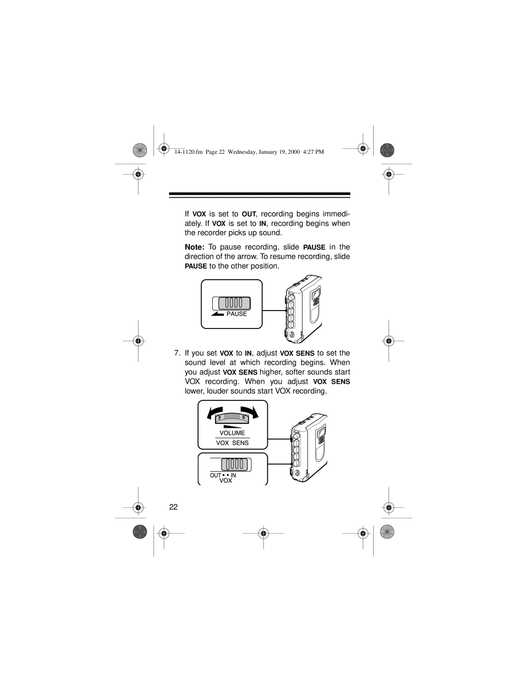 Optimus CTR-114 owner manual Fm Page 22 Wednesday, January 19, 2000 427 PM 