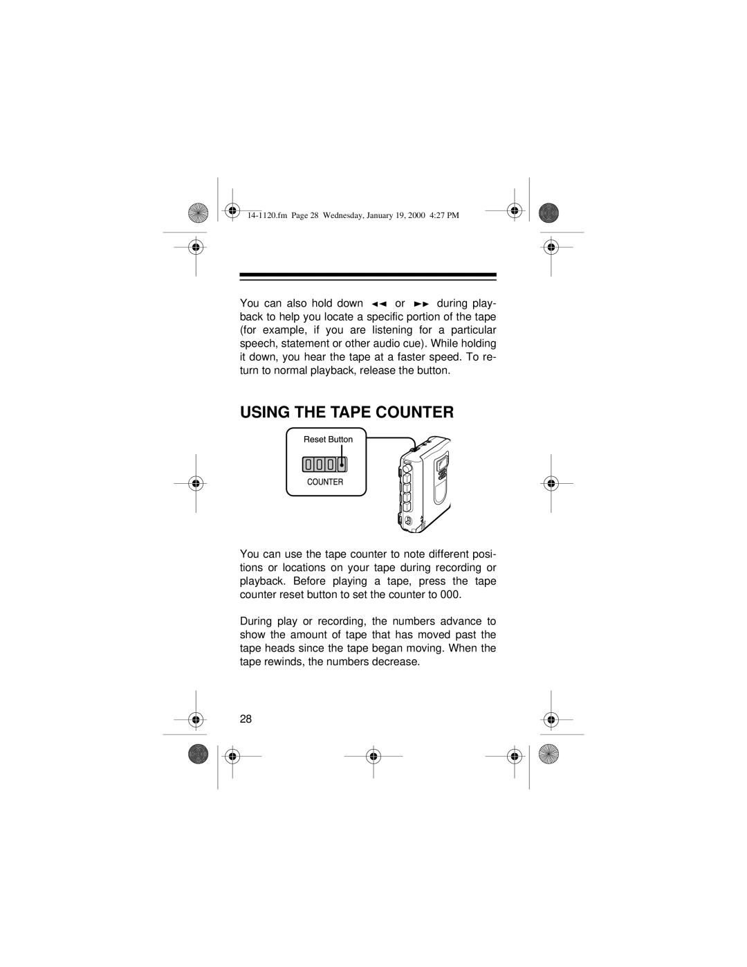 Optimus CTR-114 owner manual Using the Tape Counter 