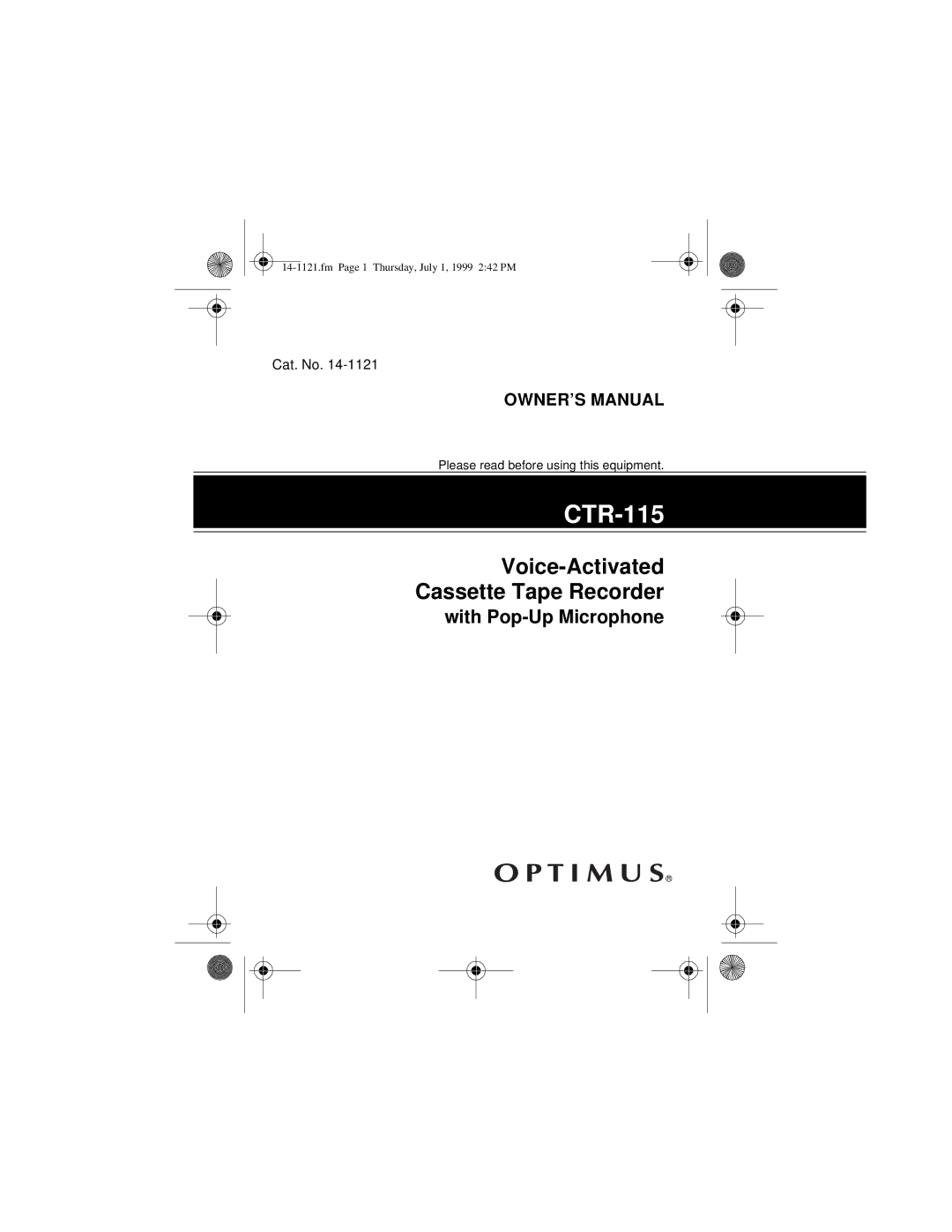 Optimus 14-1121, 2133-920-0-01 owner manual CTR-115 