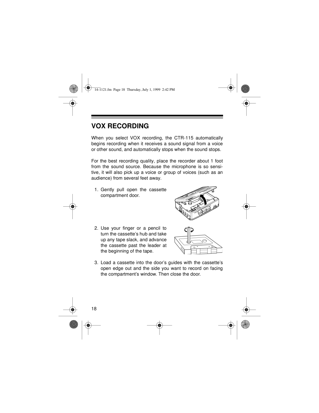 Optimus CTR-115, 14-1121, 2133-920-0-01 owner manual VOX Recording 