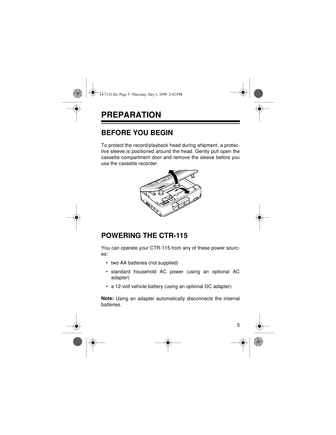 Optimus 2133-920-0-01, 14-1121 owner manual Preparation, Before YOU Begin, Powering the CTR-115 