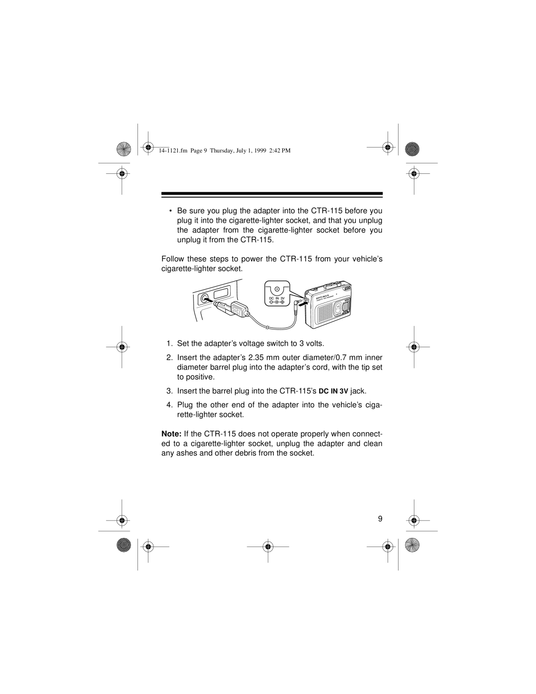 Optimus CTR-115, 14-1121, 2133-920-0-01 owner manual Fm Page 9 Thursday, July 1, 1999 242 PM 