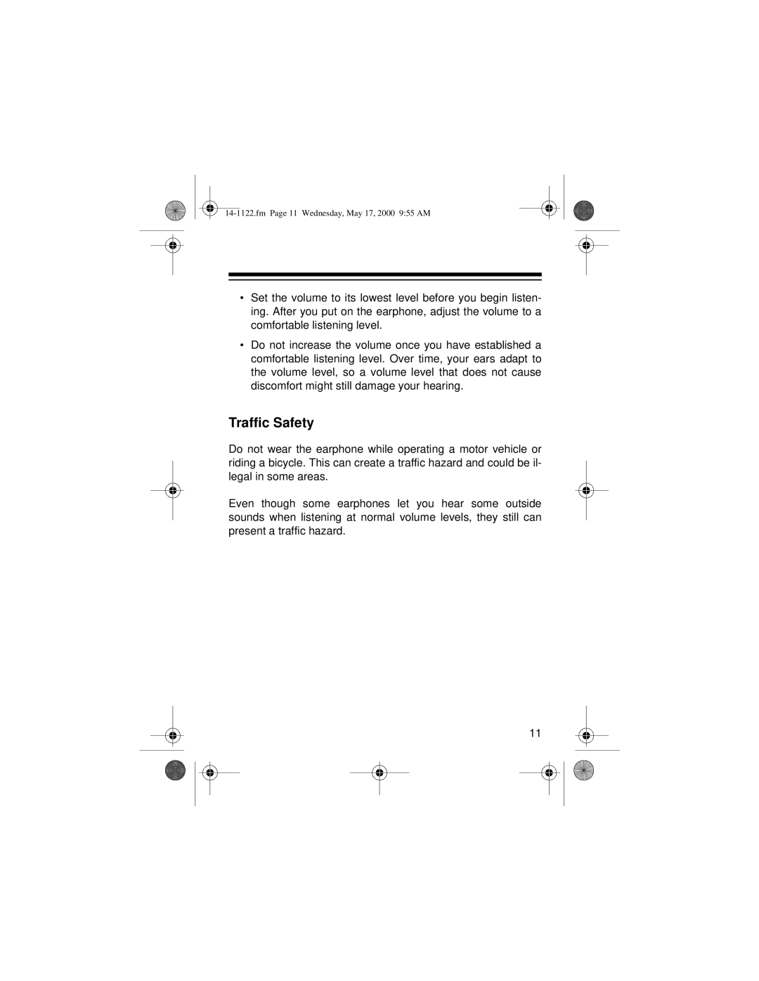 Optimus CTR-116 owner manual Traffic Safety 