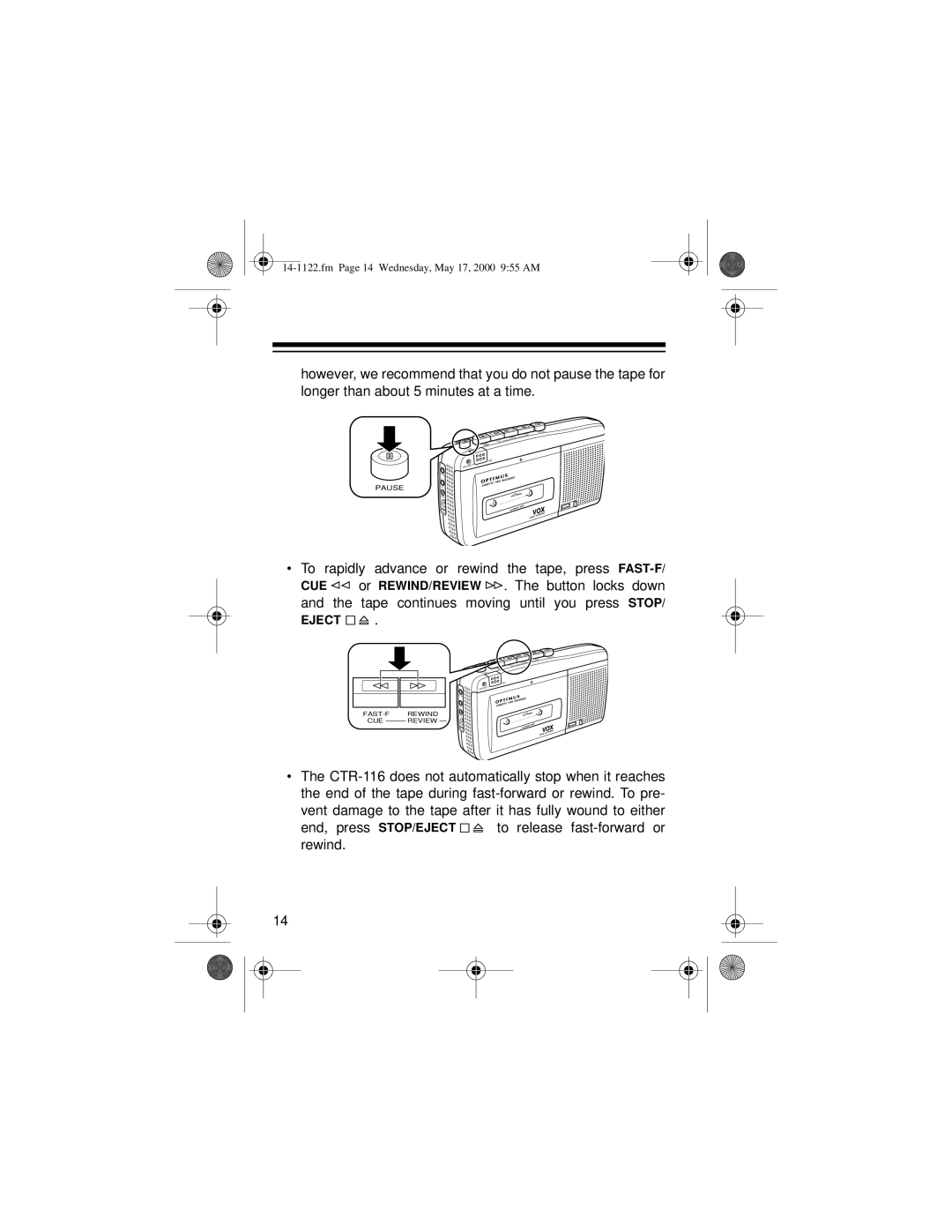 Optimus CTR-116 owner manual Eject 