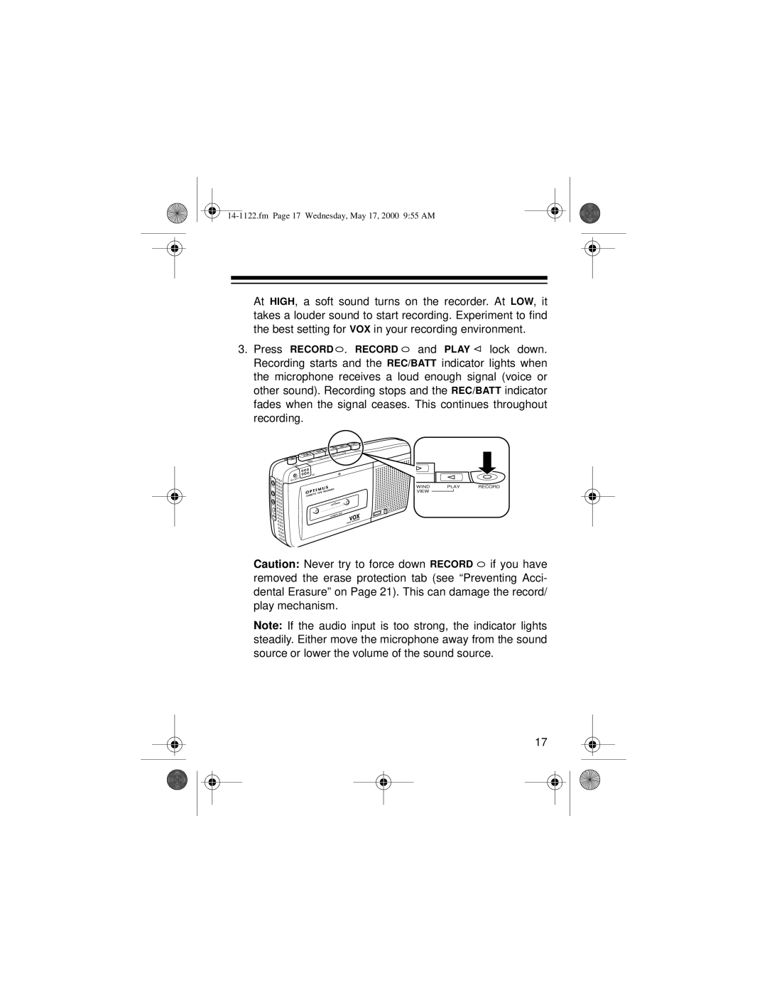 Optimus CTR-116 owner manual Fm Page 17 Wednesday, May 17, 2000 955 AM 