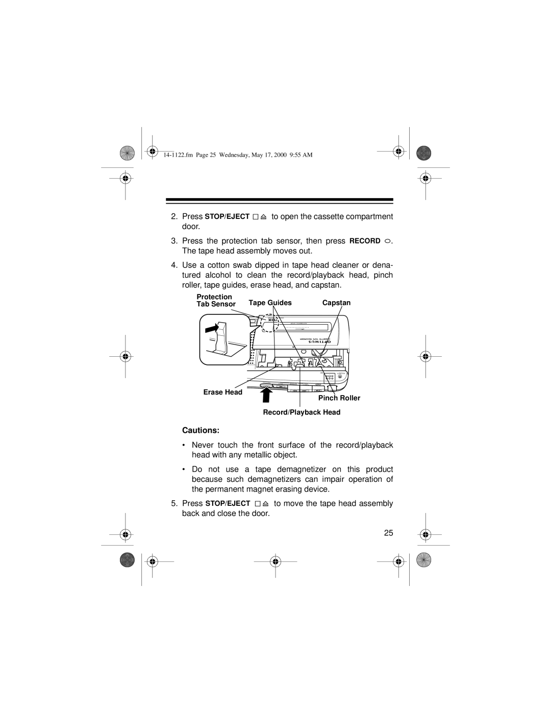 Optimus CTR-116 owner manual Press STOP/EJECT door 