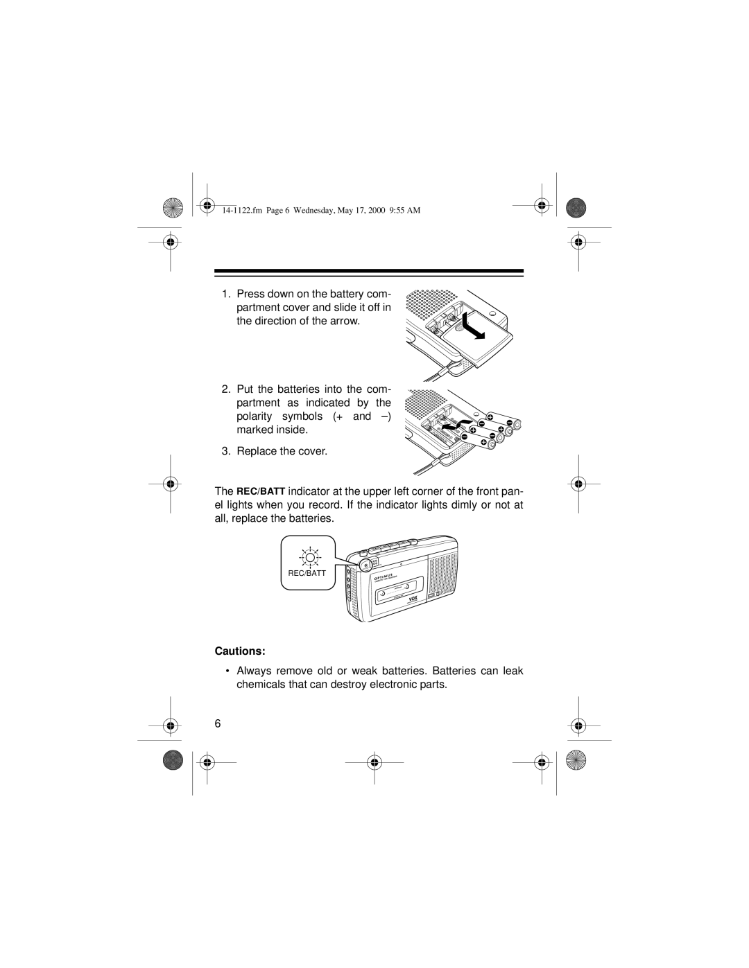 Optimus CTR-116 owner manual Fm Page 6 Wednesday, May 17, 2000 955 AM 