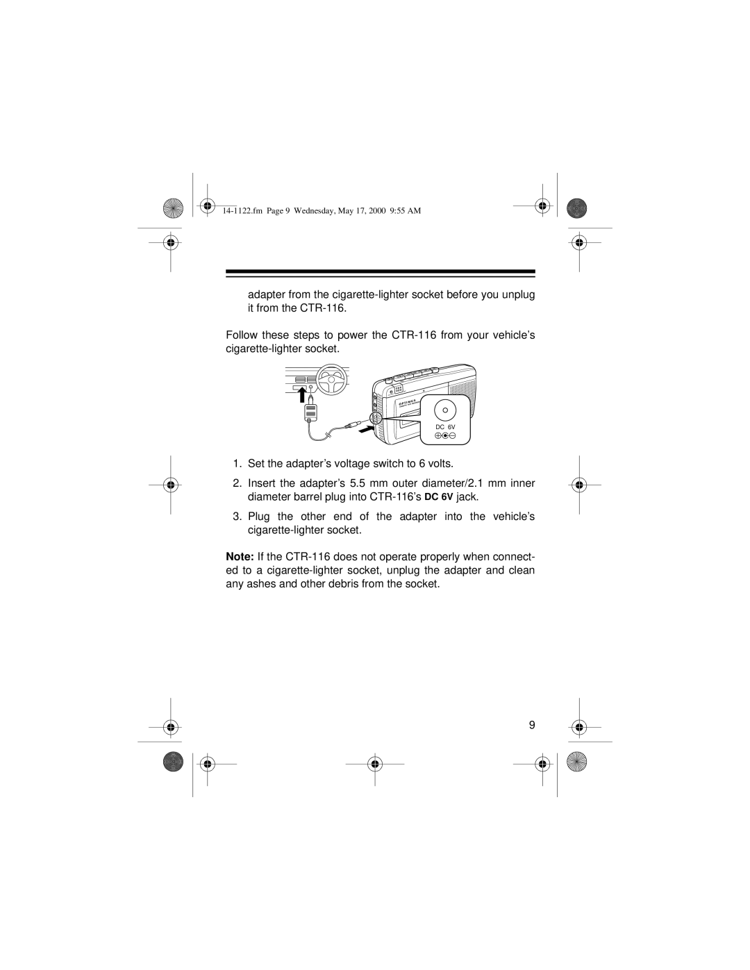 Optimus CTR-116 owner manual Fm Page 9 Wednesday, May 17, 2000 955 AM 