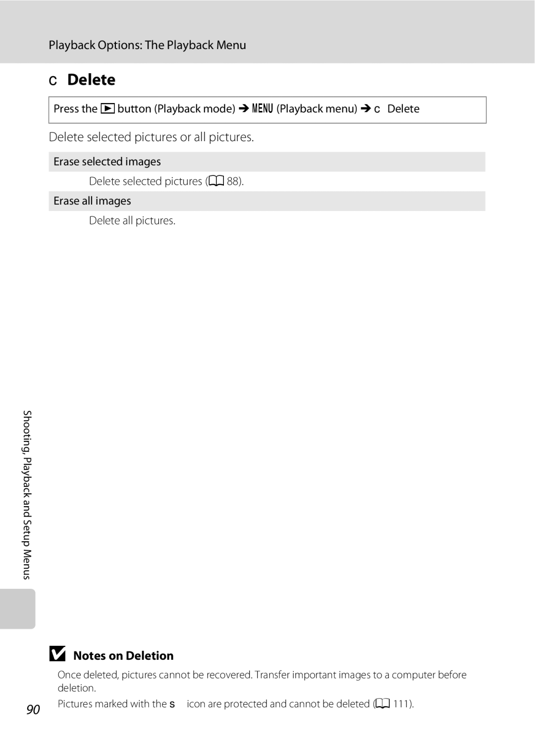 Optimus L100 Delete selected pictures or all pictures, Press the cbutton Playback mode Md Playback menu M cDelete 