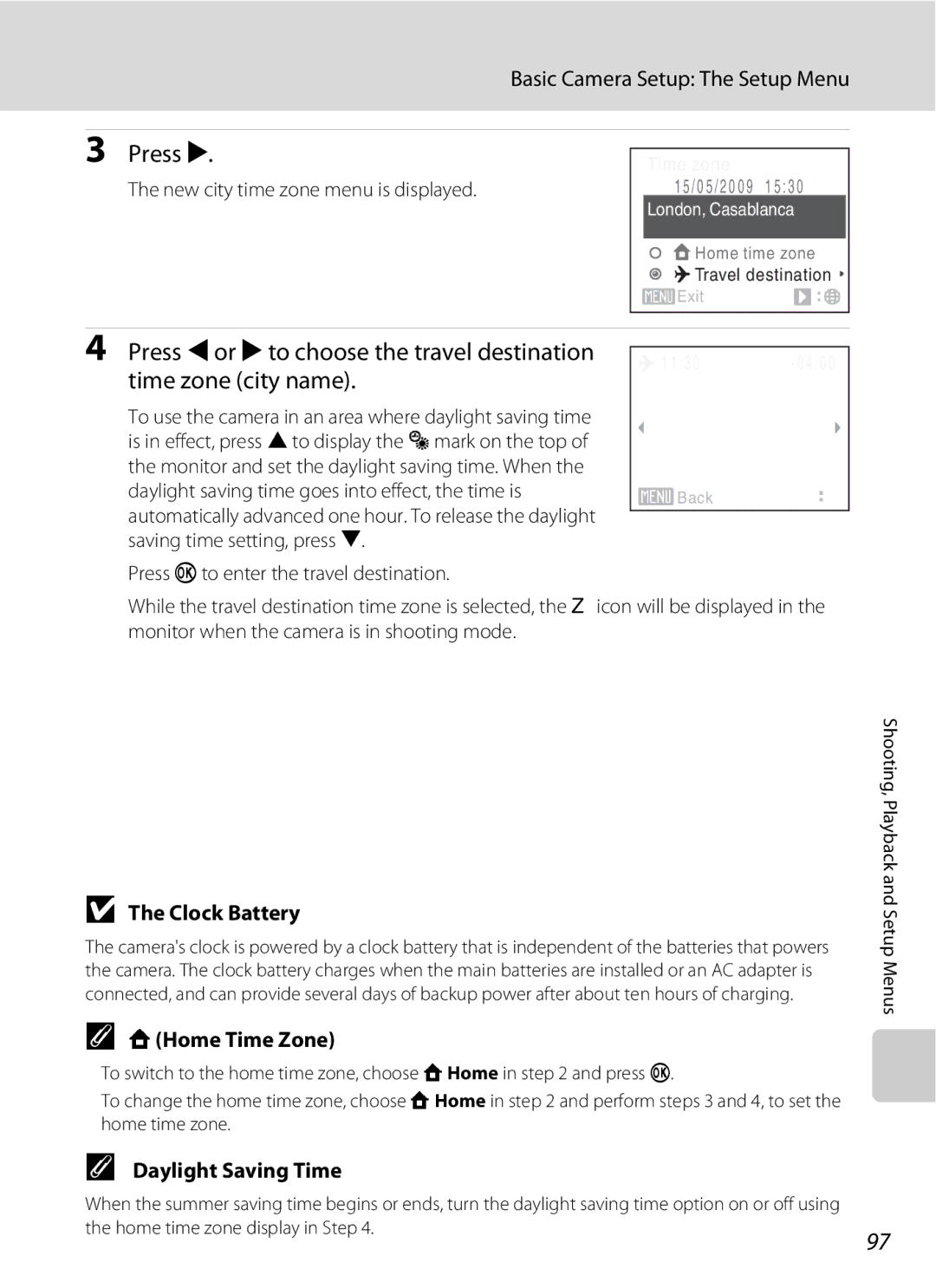 Optimus L100 Clock Battery, WHome Time Zone, New city time zone menu is displayed, Press k to enter the travel destination 