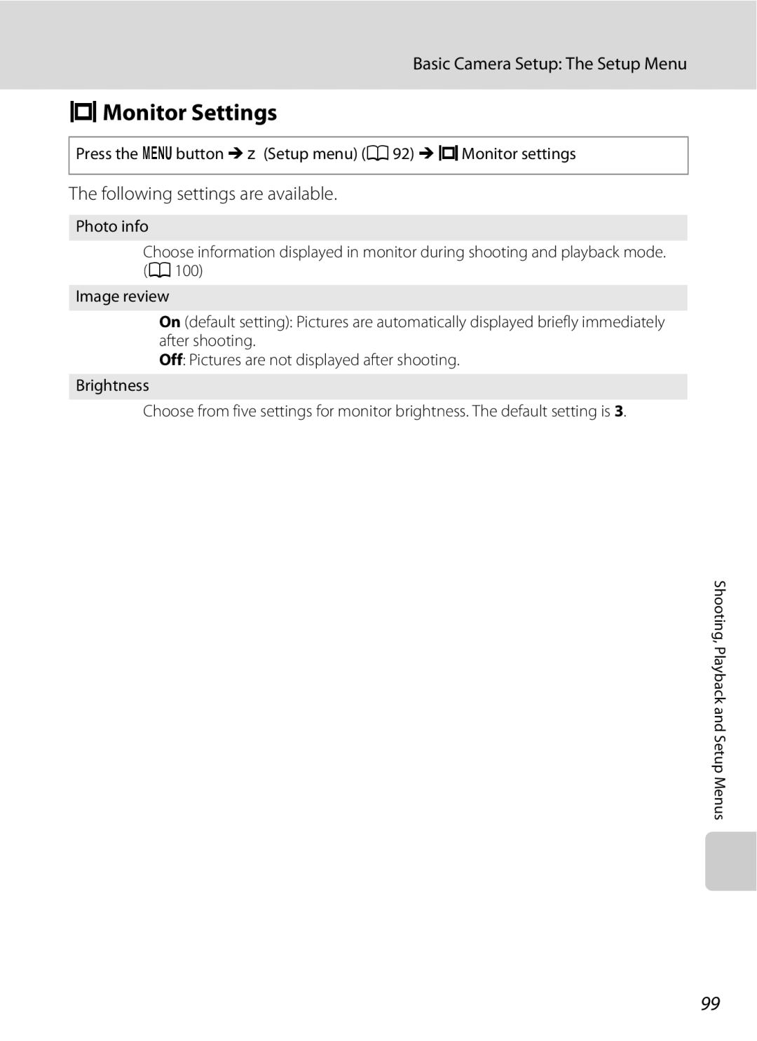 Optimus L100 EMonitor Settings, Following settings are available, Press the dbutton M zSetup menu a 92 MeMonitor settings 