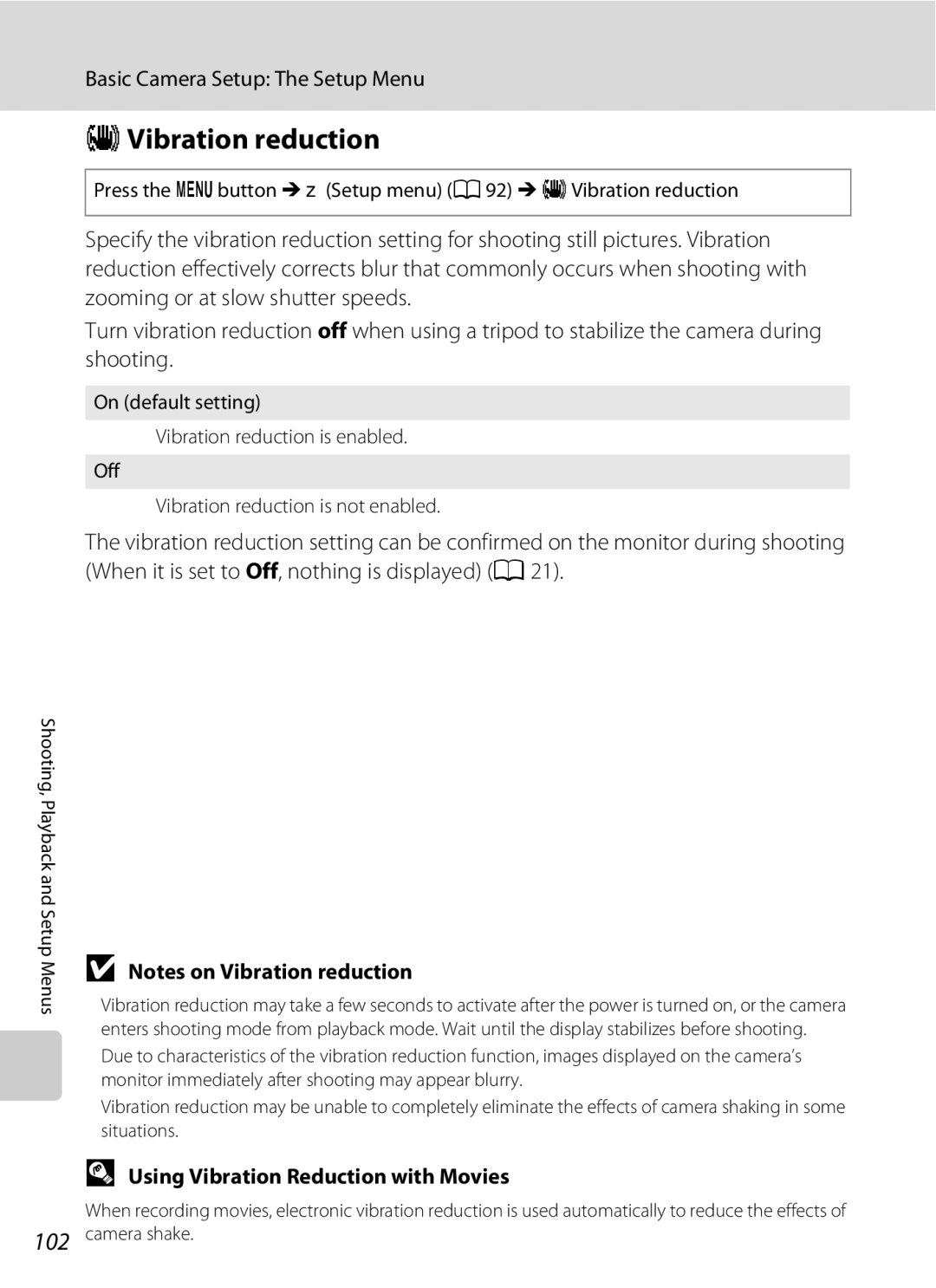 Optimus L100 user manual GVibration reduction, Using Vibration Reduction with Movies 