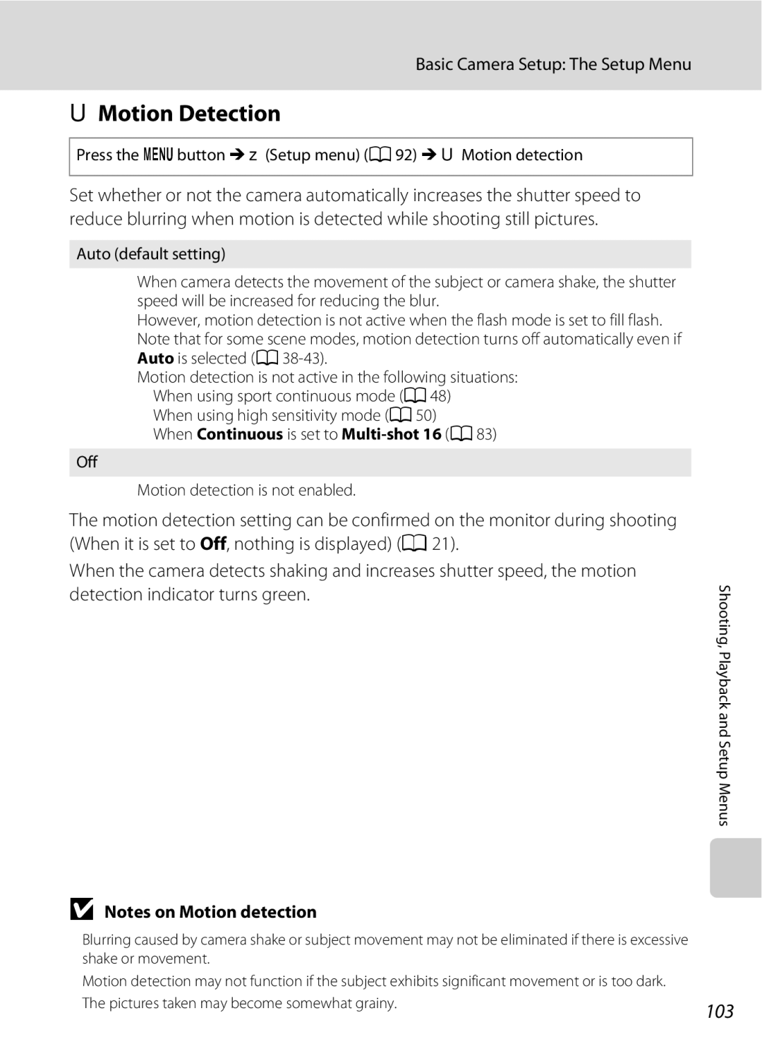 Optimus L100 user manual UMotion Detection, Off Motion detection is not enabled 