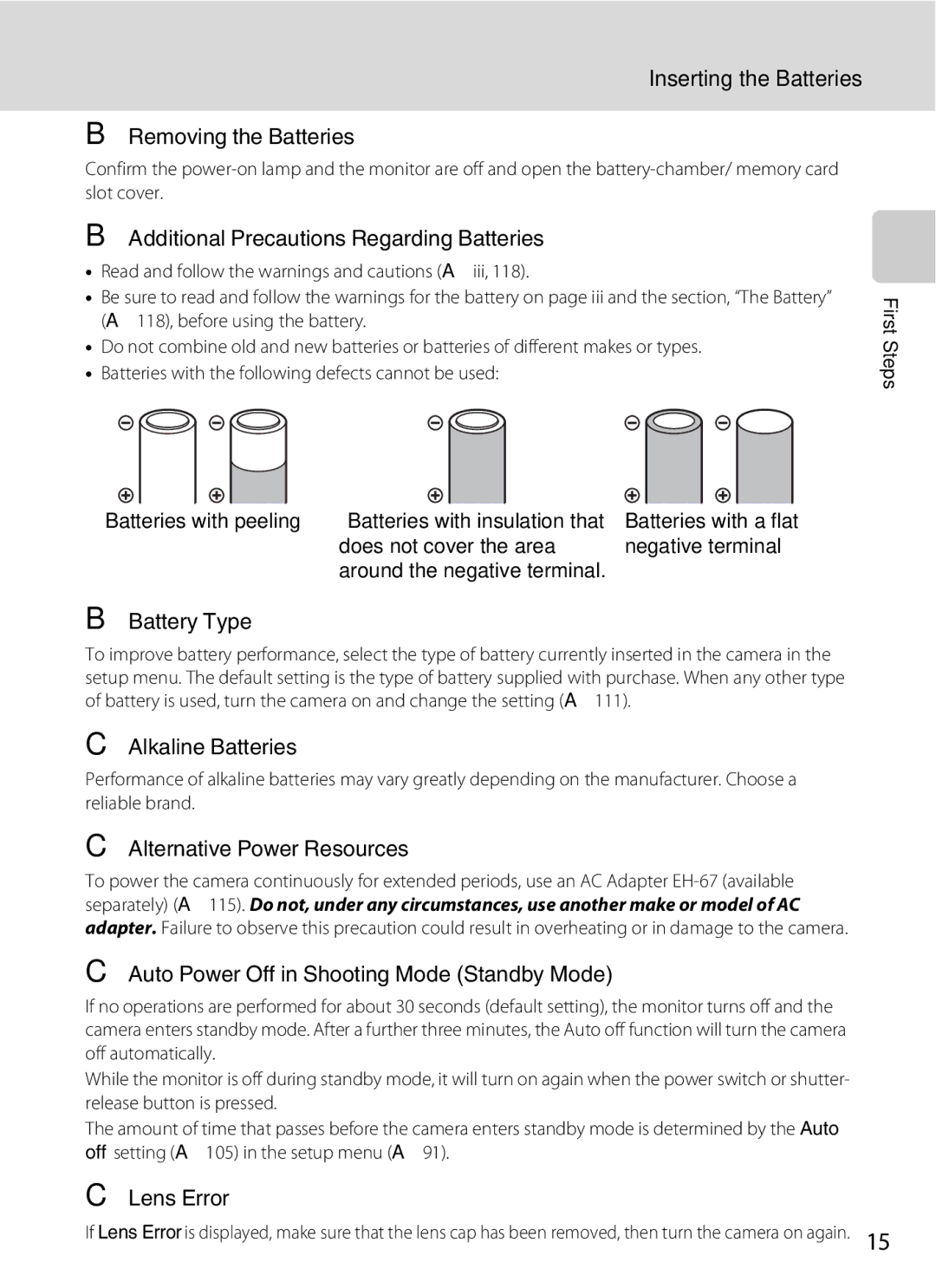 Optimus L100 Removing the Batteries, Additional Precautions Regarding Batteries, Battery Type, Alkaline Batteries 