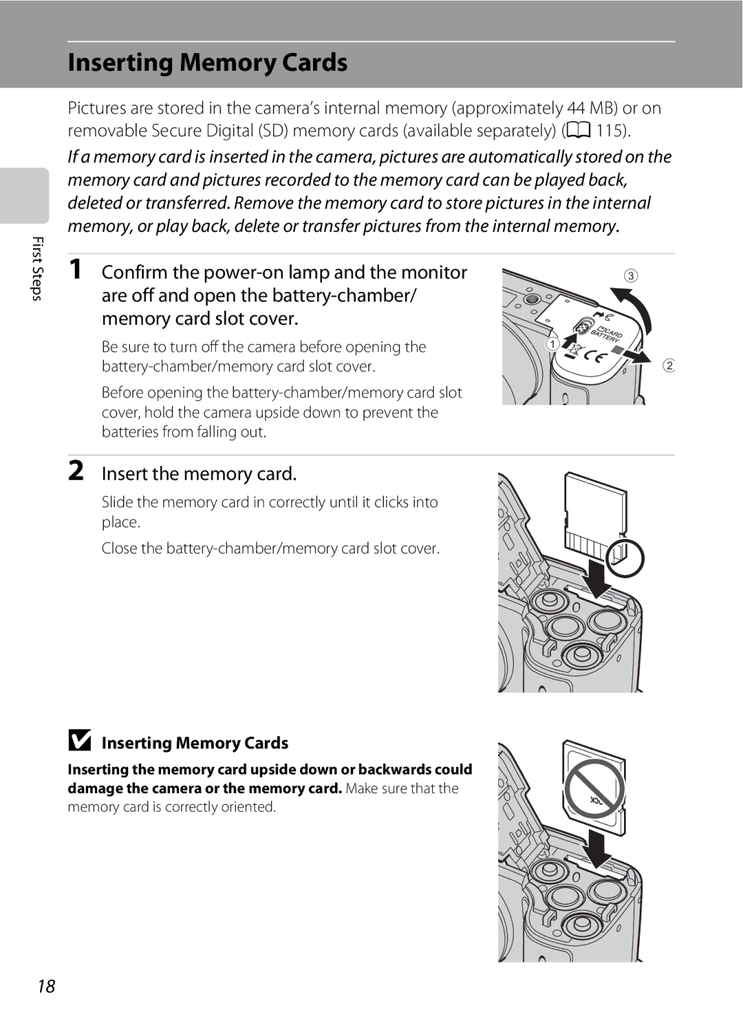 Optimus L100 user manual Inserting Memory Cards, Insert the memory card 