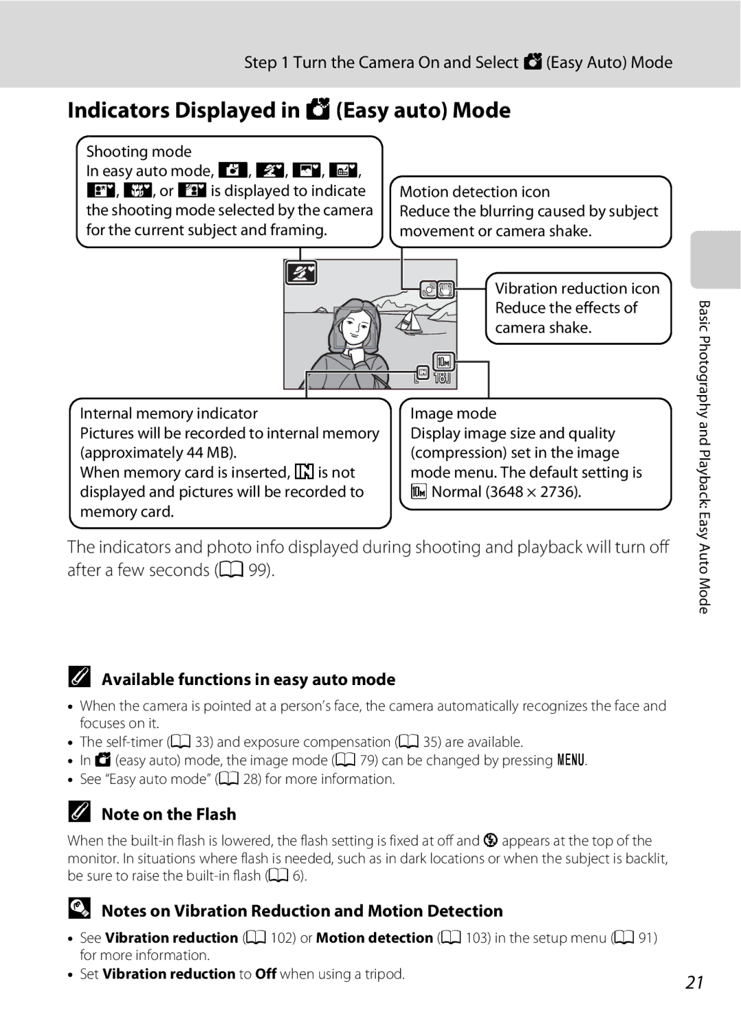 Optimus L100 user manual Indicators Displayed in GEasy auto Mode, Turn the Camera On and Select G Easy Auto Mode 