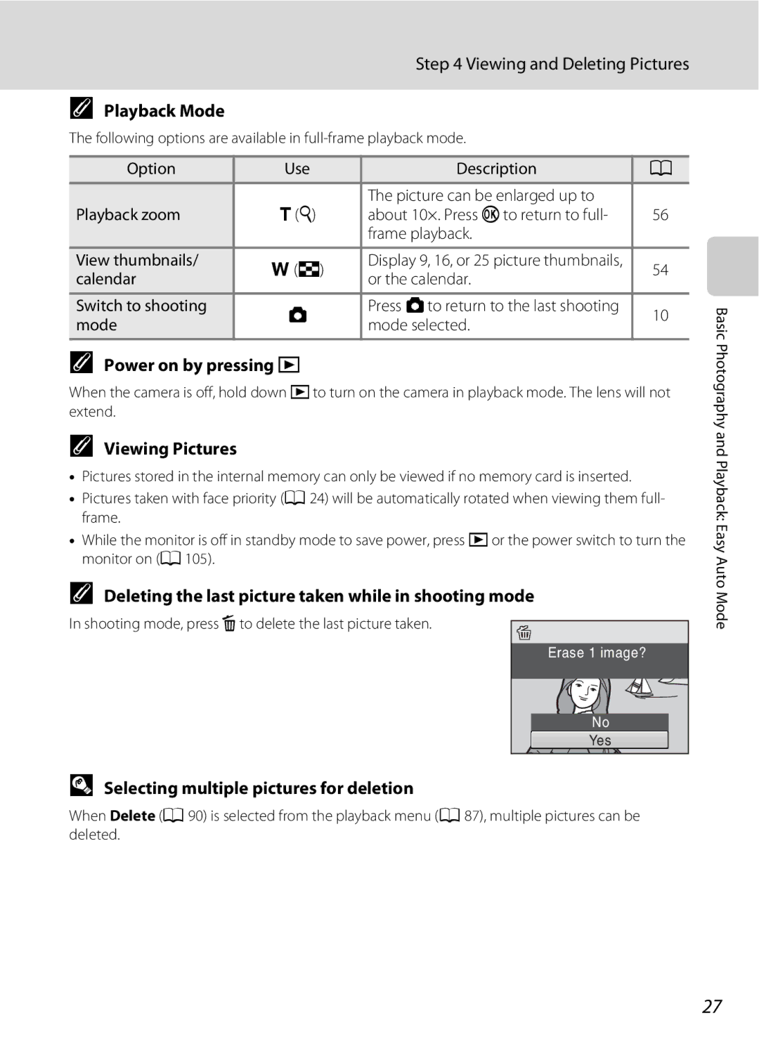 Optimus L100 user manual Playback Mode, Power on by pressing c, Viewing Pictures, Selecting multiple pictures for deletion 