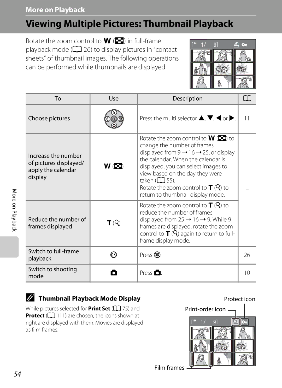 Optimus L100 user manual Viewing Multiple Pictures Thumbnail Playback, Thumbnail Playback Mode Display 