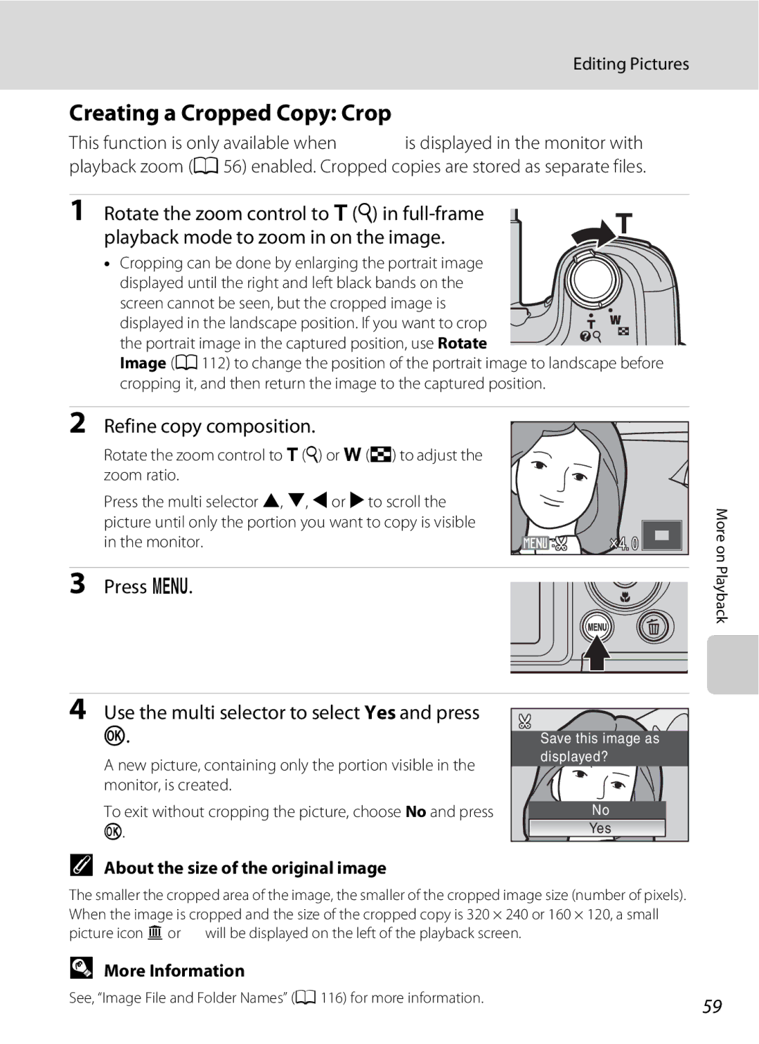 Optimus L100 Creating a Cropped Copy Crop, Refine copy composition, Use the multi selector to select Yes and press 