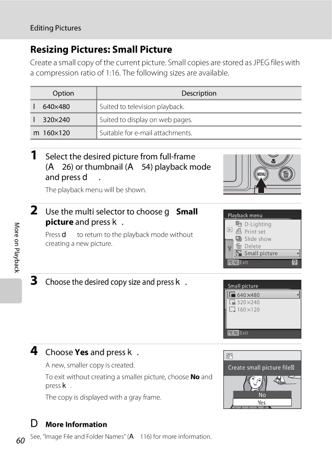 Optimus L100 user manual Resizing Pictures Small Picture, Use the multi selector to choose gSmall picture and press k 