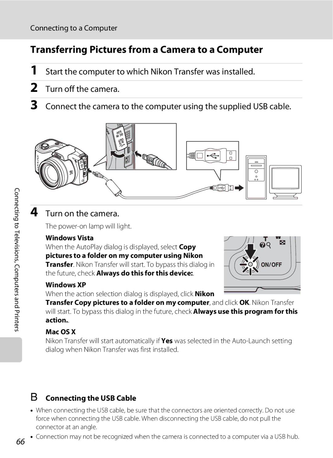 Optimus L100 user manual Transferring Pictures from a Camera to a Computer, Turn on the camera, Connecting to a Computer 