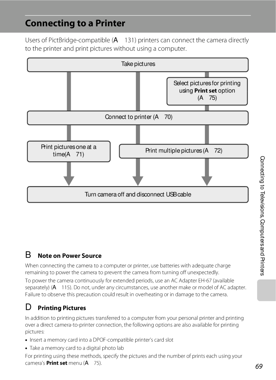 Optimus L100 user manual Connecting to a Printer, Printing Pictures, Turn camera off and disconnect USB cable 