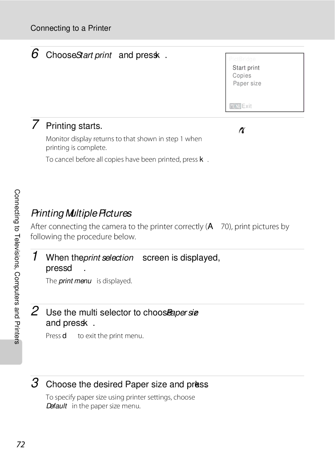 Optimus L100 user manual Printing Multiple Pictures, Choose Start print and press k, Printing starts 