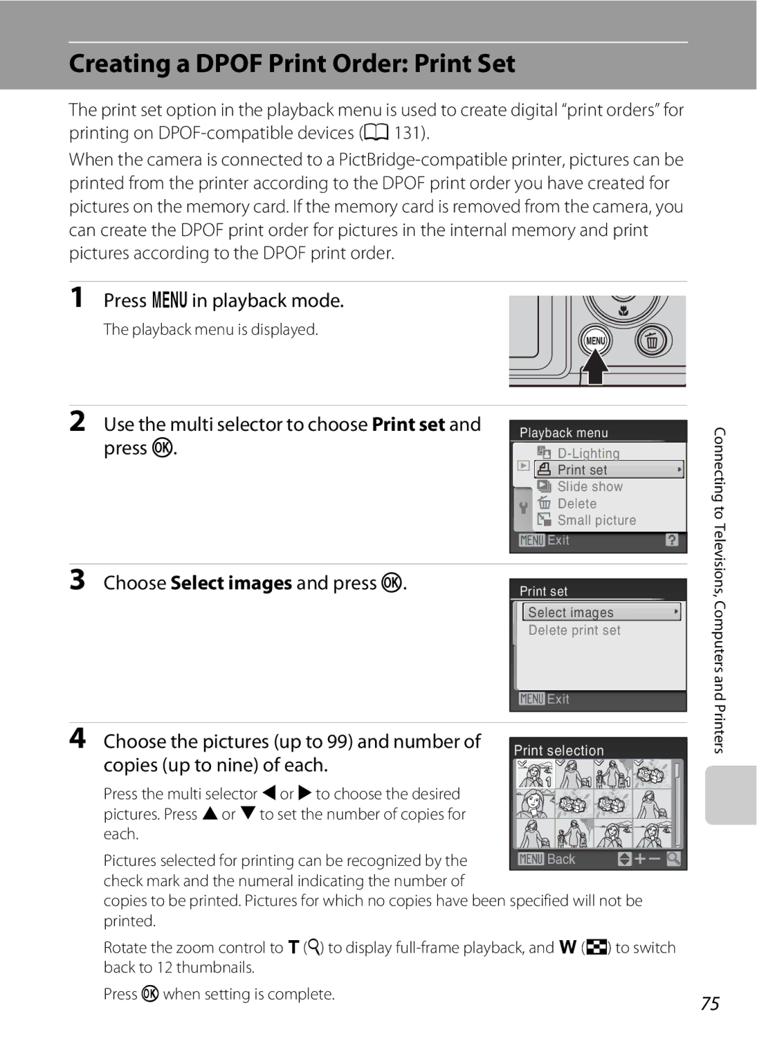 Optimus L100 user manual Creating a Dpof Print Order Print Set 