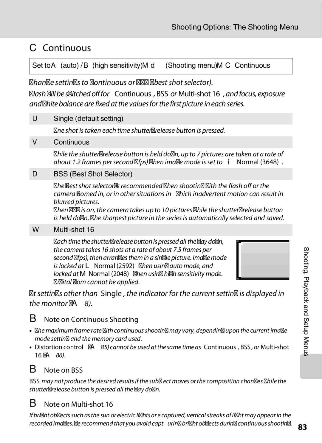 Optimus L100 user manual Change settings to Continuous or BSS best shot selector, Multi-shot 