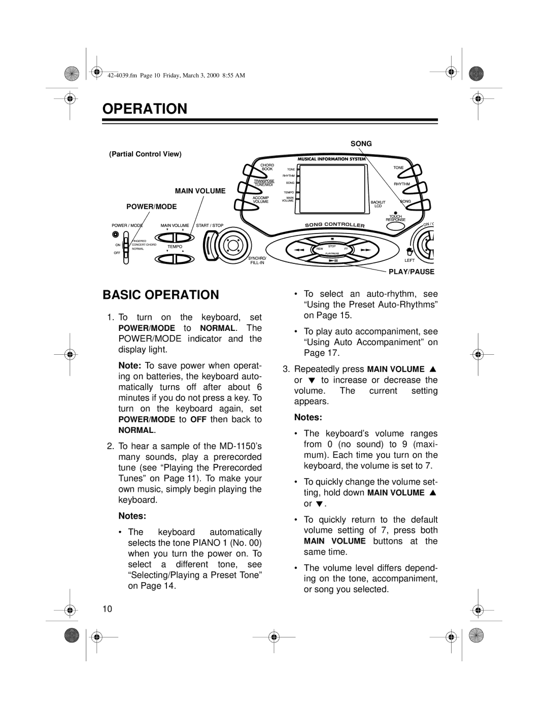 Optimus MD-1150 owner manual Basic Operation 