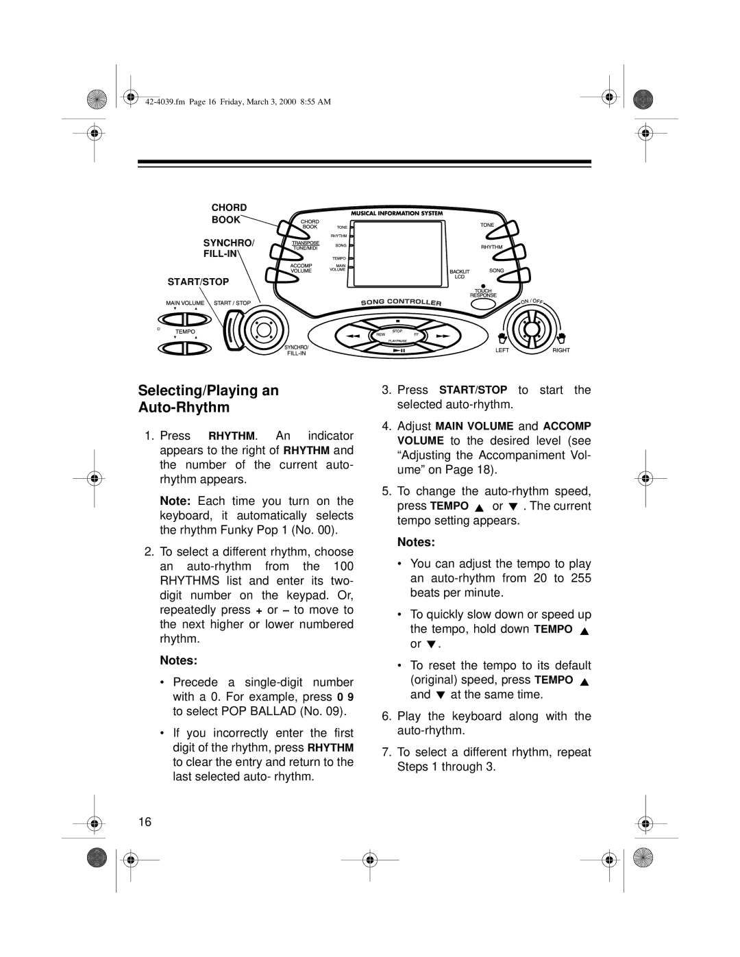 Optimus MD-1150 owner manual Selecting/Playing an Auto-Rhythm 