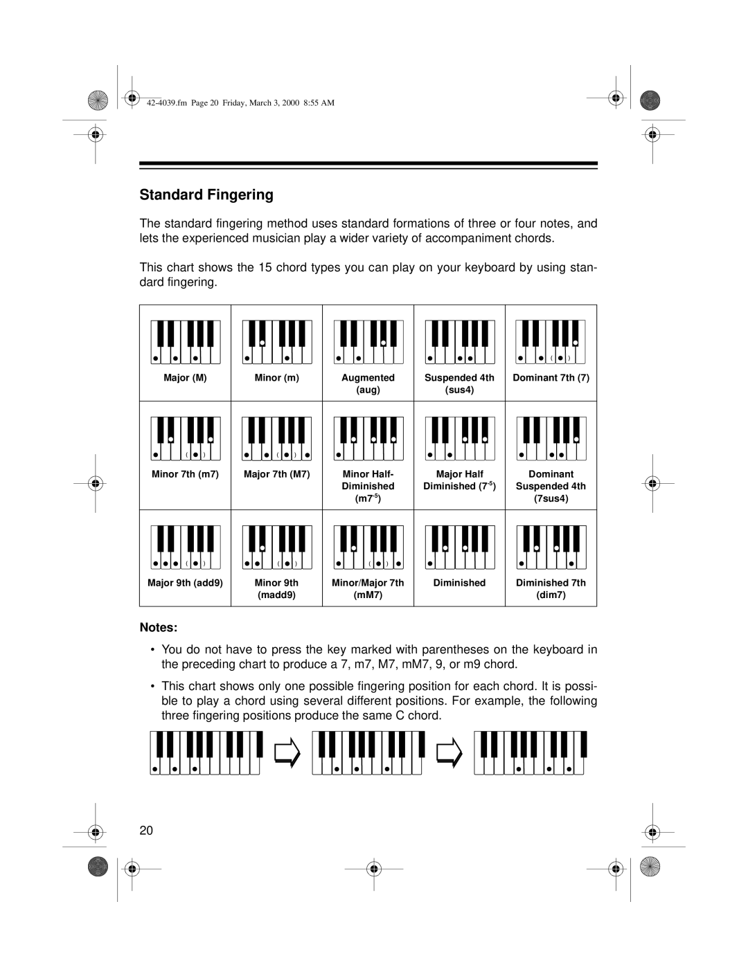 Optimus MD-1150 owner manual Standard Fingering 