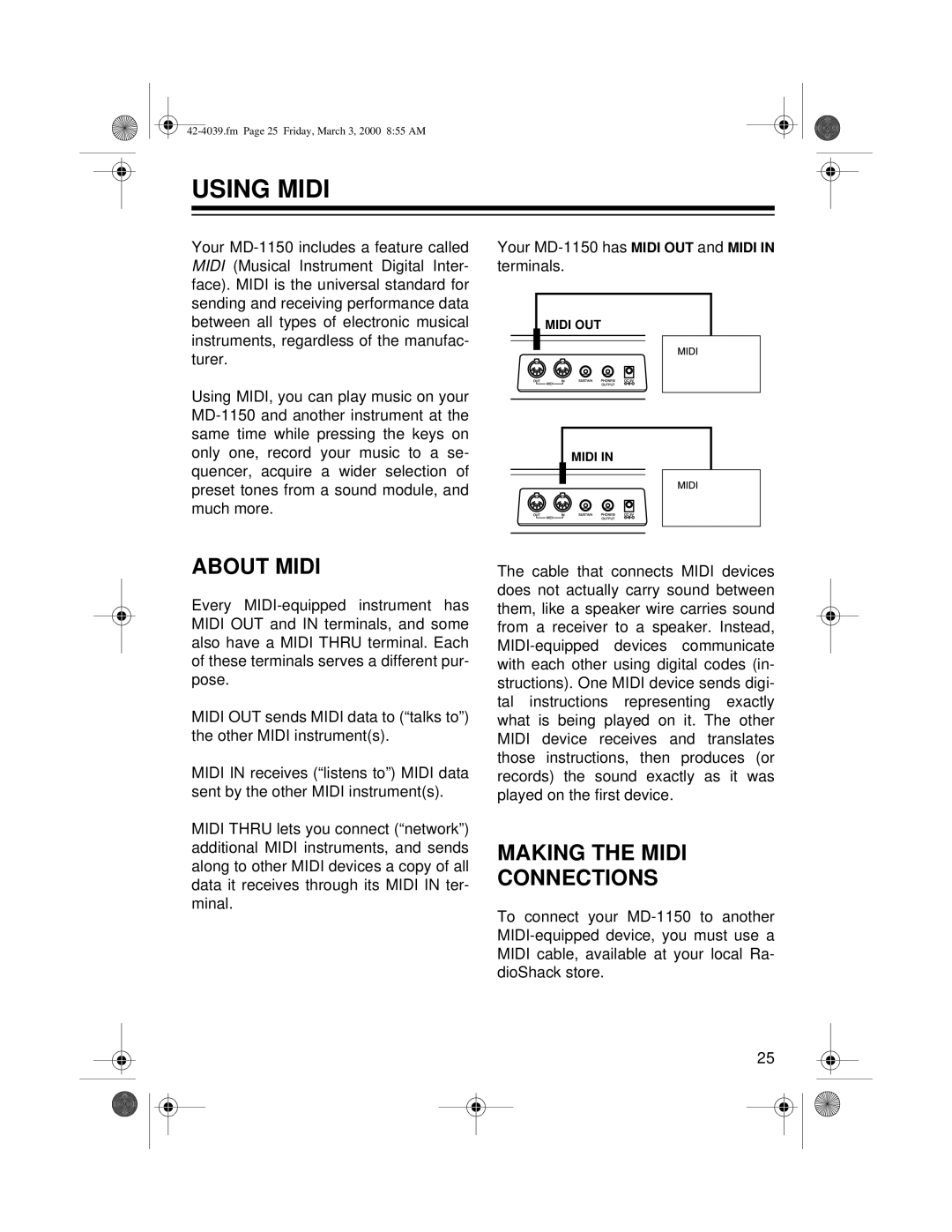 Optimus MD-1150 owner manual Using Midi, About Midi, Making the Midi Connections 