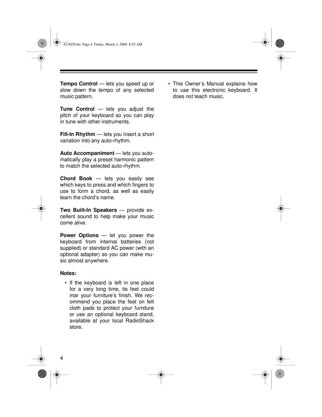 Optimus MD-1150 owner manual Fm Page 4 Friday, March 3, 2000 855 AM 