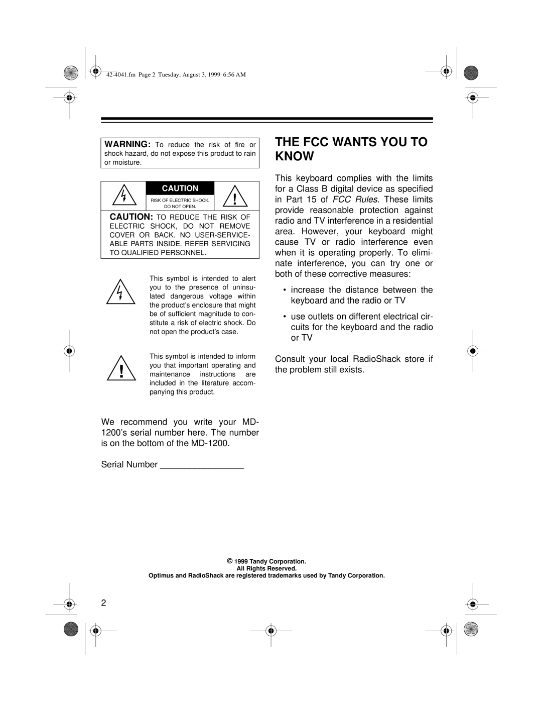 Optimus MD-1200 owner manual FCC Wants YOU to Know 