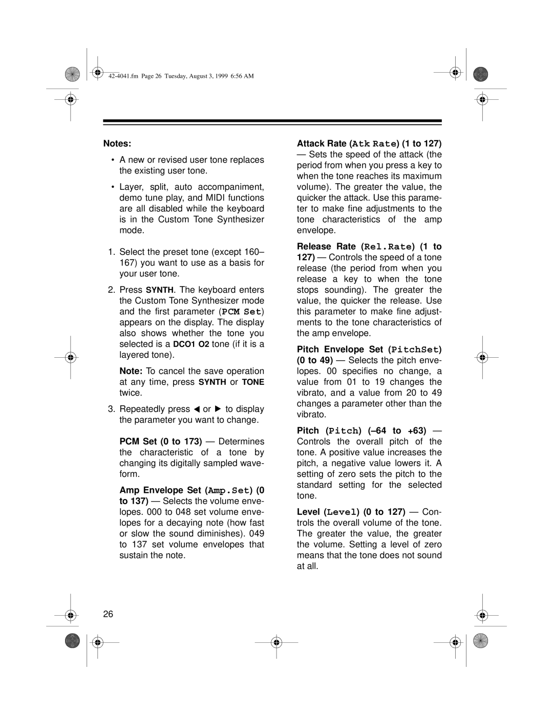 Optimus MD-1200 owner manual Release Rate Rel.Rate 1 to 