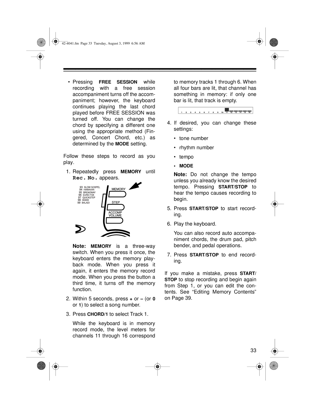 Optimus MD-1200 owner manual Mode 