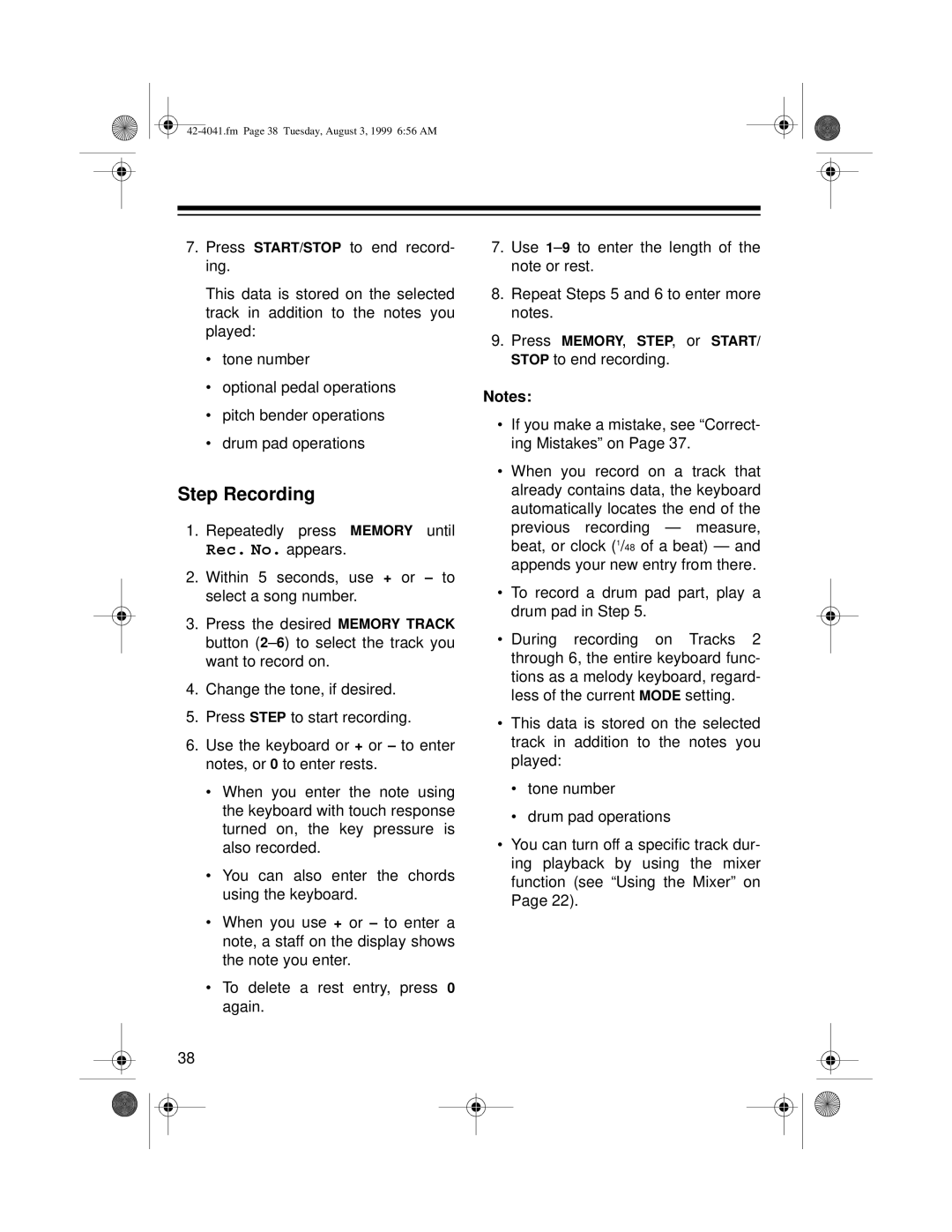 Optimus MD-1200 owner manual Step Recording 