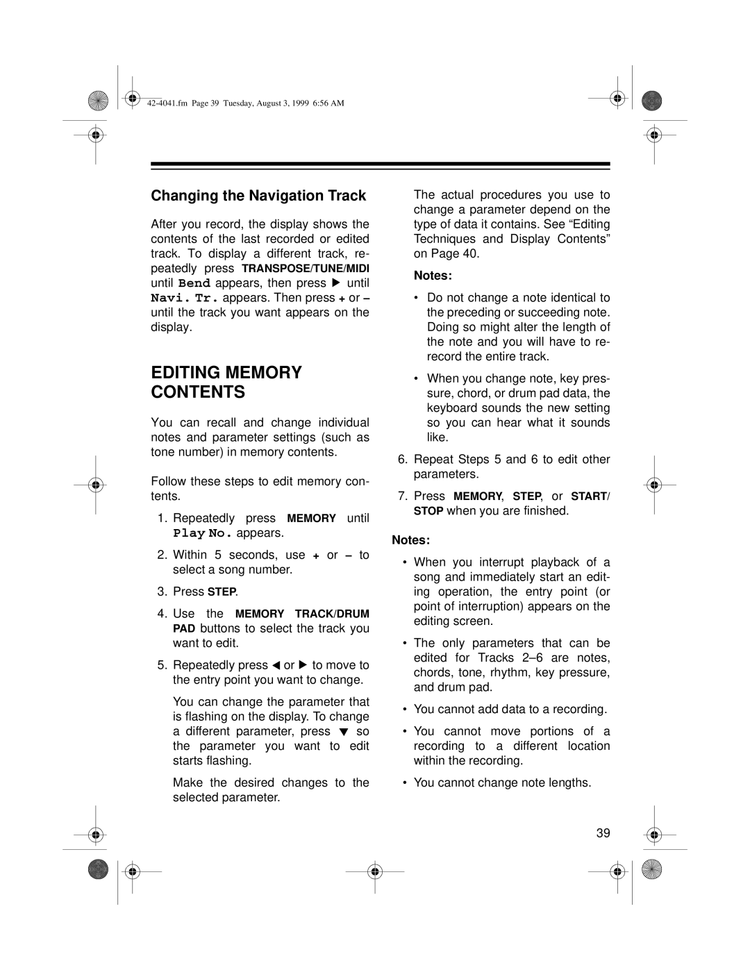 Optimus MD-1200 owner manual Editing Memory Contents 