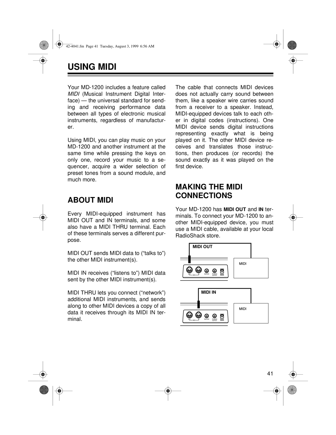 Optimus MD-1200 owner manual Using Midi, About Midi, Making the Midi Connections 