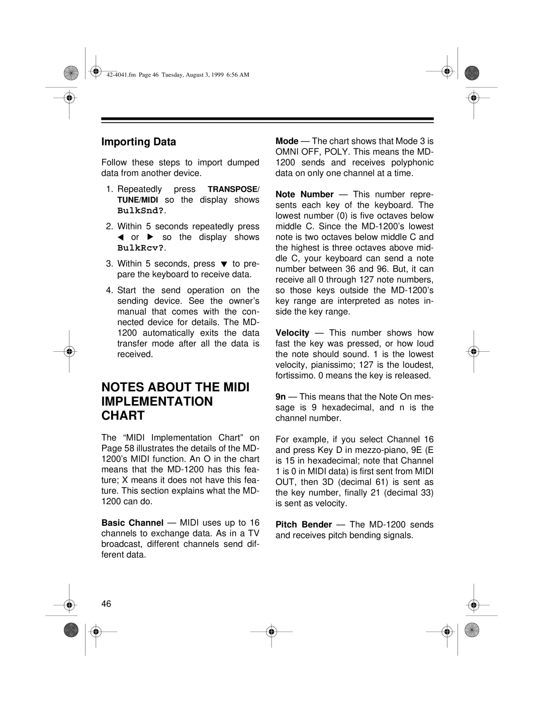 Optimus MD-1200 owner manual Importing Data, BulkRcv? 