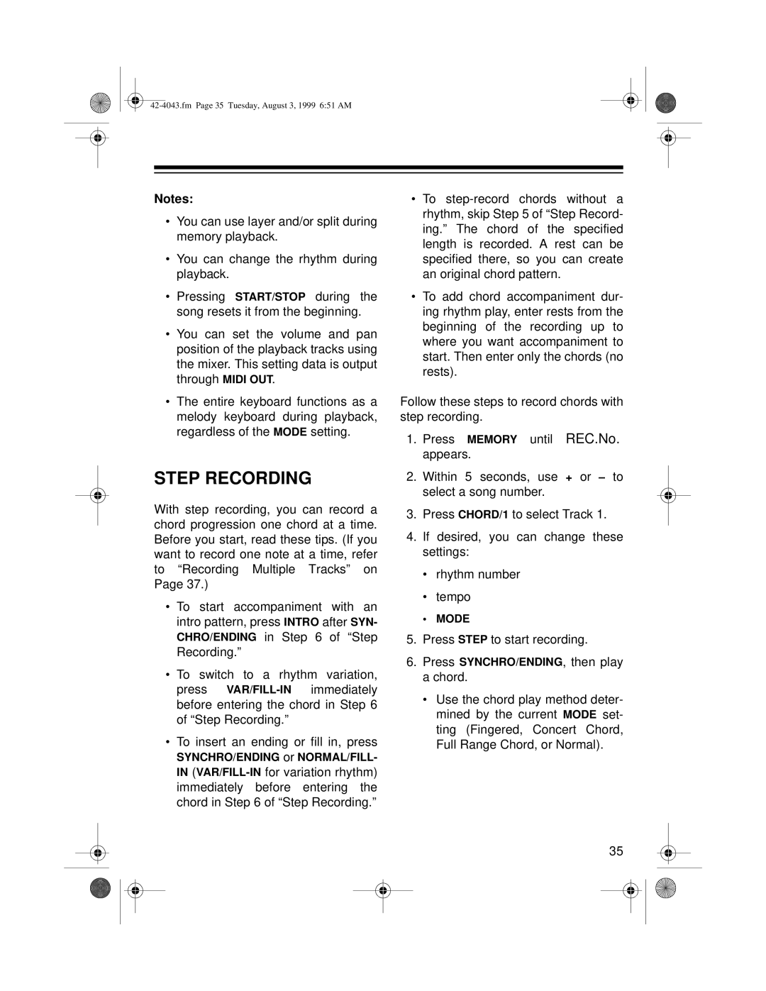 Optimus MD-1600 owner manual Step Recording 