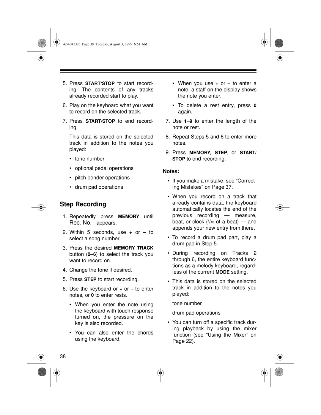 Optimus MD-1600 owner manual Step Recording 